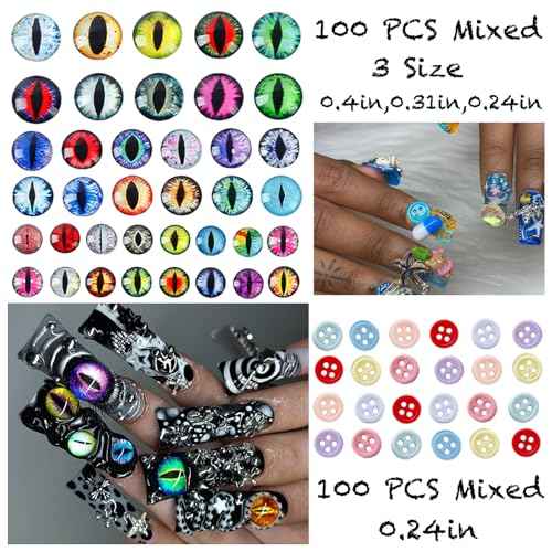 440PCS Nail Charms for Acrylic Nails,Puncture Charms Colourful Alphabet Beads Buttons Eye Nail Accessories Nail Art Supplies Manicure Craft DIY