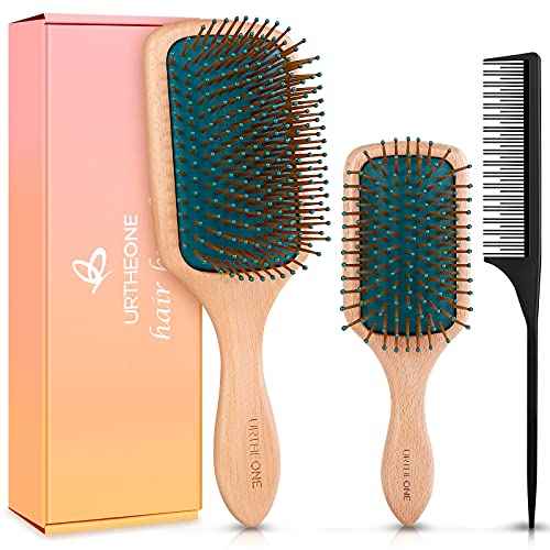 Hair Brush,Hair Brushes for Women Men Kids,Natural Wooden Paddle Detangler Brush and Small Travel Styling Brush Set for Curly Thick Thin Fine Wet Dry Hair Detangling Smoothing Massaging Blowdrying