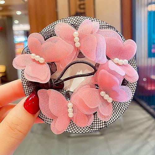 5pcs Colored Elastic Hair Net Bun Covers for Girls Women Kids Medium Sized Hair Mesh with Butterfly Flowers Deco Dance Skating Snood
