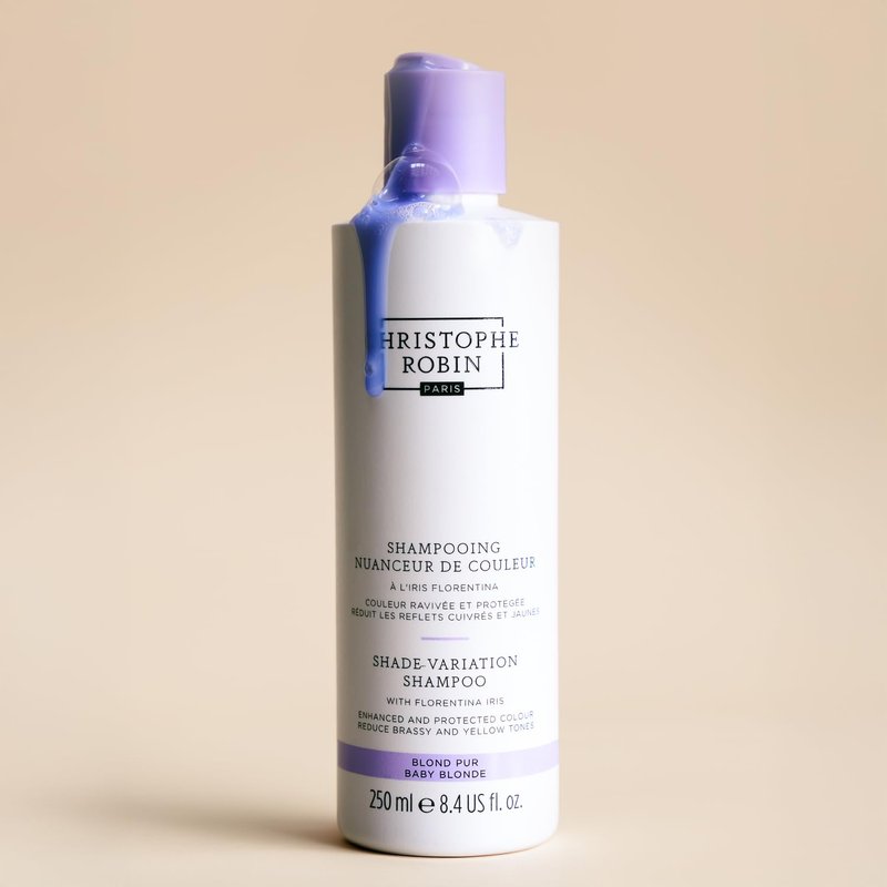 Christophe Robin Shade Variation Baby Blonde Toning Purple Shampoo with Florentina Iris, Neutralizes Brassy, Yellow Tones for Blonde, Bleached, Silver, Highlighted Hair 250ml