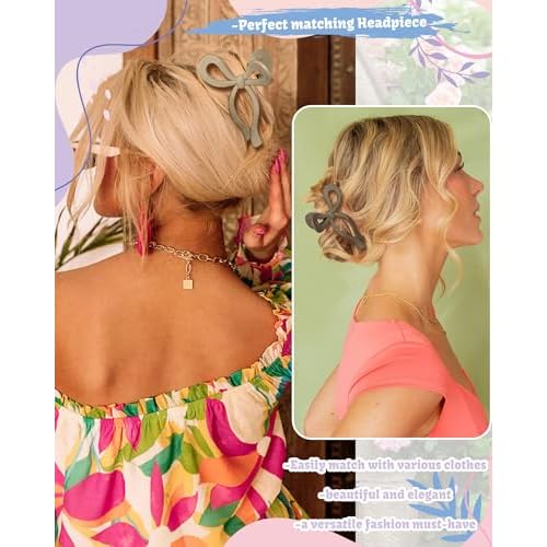 4 PCS Bow Hair Clips Bow Claw Clip for Women Nonslip Large Hair Claw Clips for Thin and Thick Hair Strong Hold Hair Bows (Black+Light Brown+Off-White+Dark Brown)