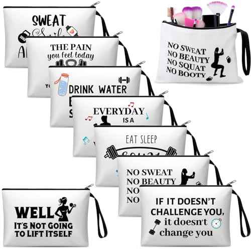 8 Pcs Workout Cosmetic Bags Workout Gifts Funny Sports Lover Gym Gifts Gym Fitness Makeup Bags for Women Body Builder Zipper Pouch for Fitness Bodybuilding Lovers