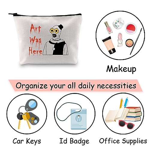 JXGZSO Horror Movie Lover Gift Clown Movie Cosmetic Bag With Zipper Art Was Here Halloween Themed Gift Clown Pouch Bag