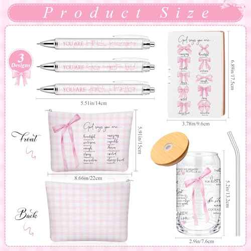Skylety 6 Pcs Christian Gift Set for Women Includes Bible Journal Religious Pens Pink Bow Cosmetic Bag Glass Cup Pink Stuff Accessories Cancer Awareness Gifts for Women Mom Sunday School Teacher