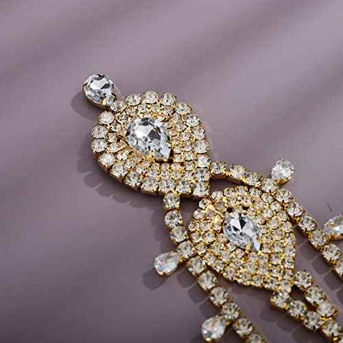 Xerling Bridal Forehead Headpiece for Wedding Zircon Crystal Dangling Tassel Head Chain Clip-on Hair Accessories for Women Boho Hair Piece (Gold)