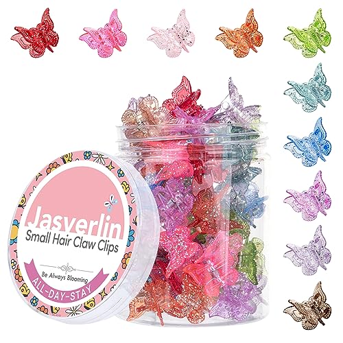 Glitter Mini Butterfly Hair Claw Clips, Sparkly Colorful Hair Accessories for Girls and Women - 90s Y2K Cute, Small, Tiny Clip in 10 Assorted Colors, Set of 50 (Glitter)