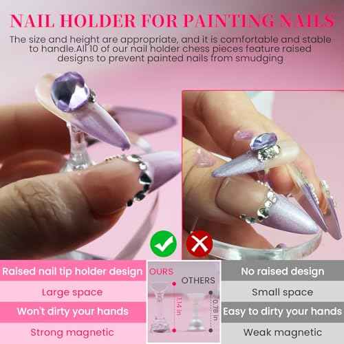 Nail Stand For Press Ons extra-high Nail Tip Holder For Painting Art Magnetic Acrylic Display, Heart Nail Stand, 200PCS Double Sided Tape For Fake nails,Nail Decorating Accessories Kit For Beginners Home, Salon