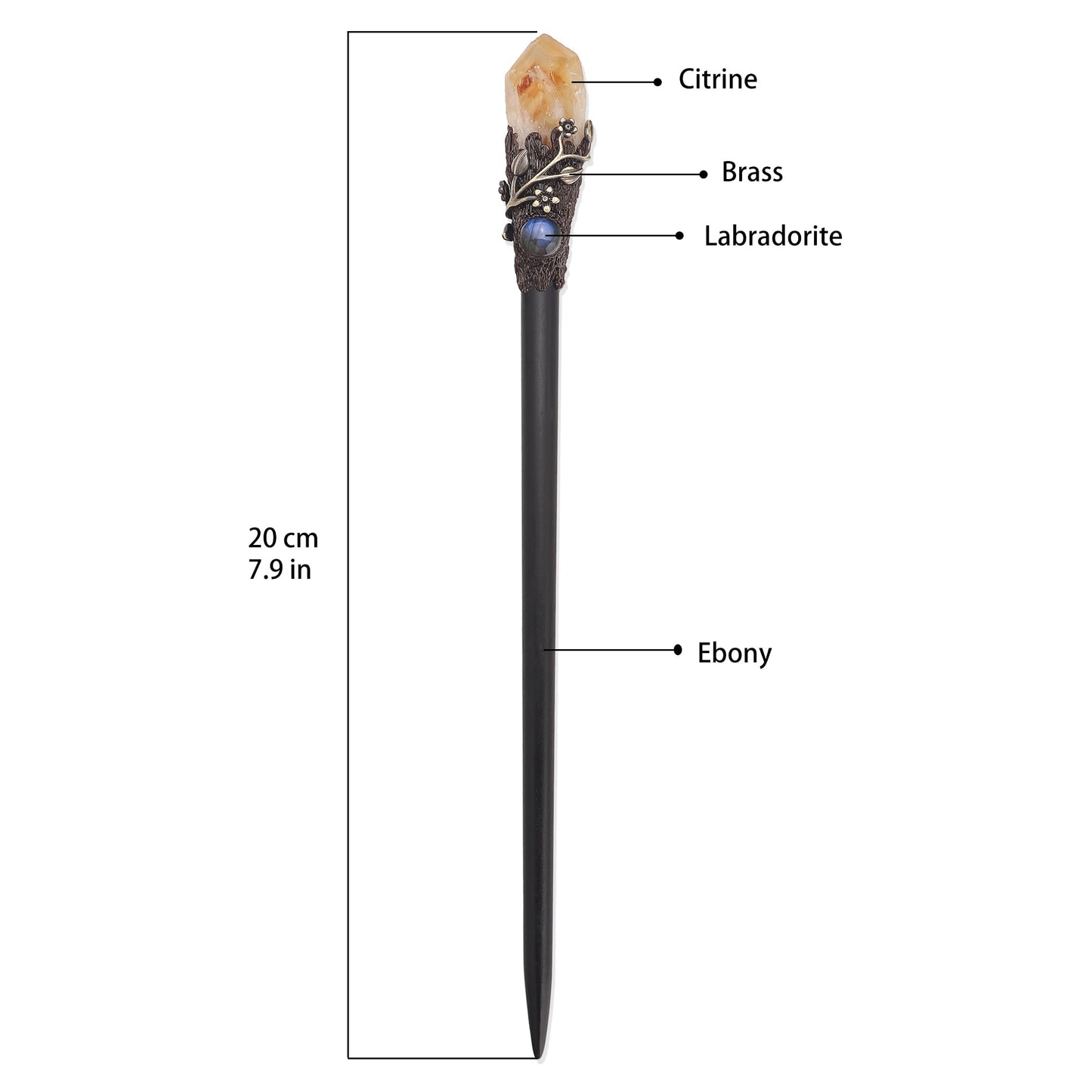 Wooden Magic Wand Chopstick Hairpin Amethyst Labradorite Handcraft Gift for Her (Citrin)