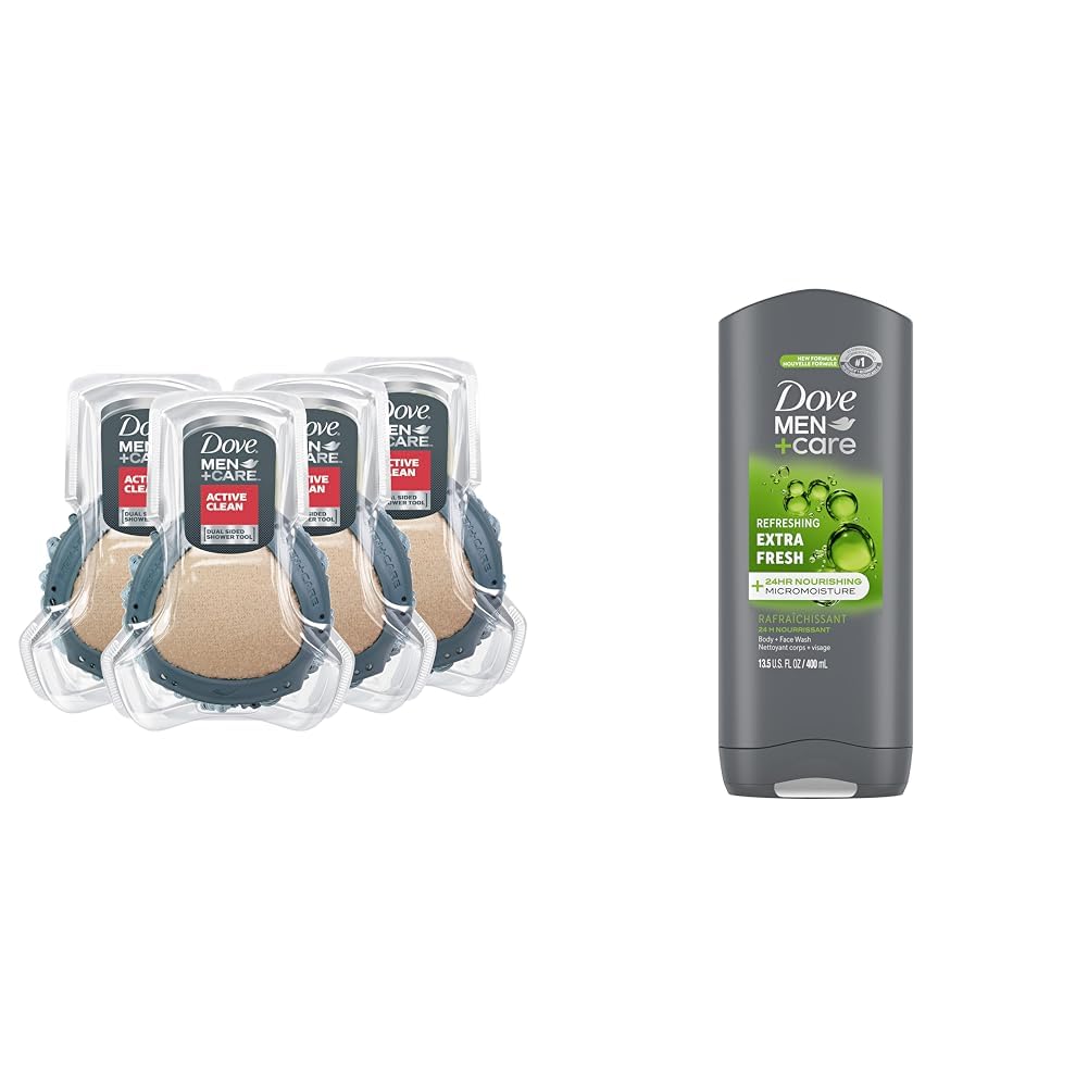 DOVE MEN + CARE Shower Tool For Stronger, Healthy-Feeling Skin Active Clean Scrubs Body Wash and Face For Fresh, Healthy-Feeling Skin Extra Fresh Cleanser That Effectively