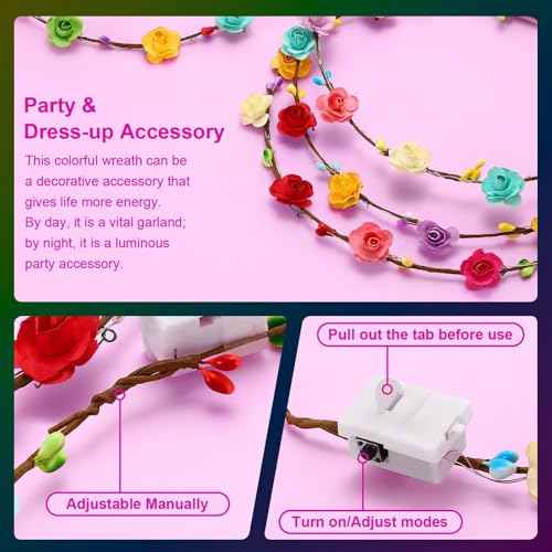 54 PCS LED Flower Crowns Headbands, Light Up Flower Crowns For Women, Glow in the Dark Headband for Wedding Reception Mardi Gras Cosplay Princess Party Favors Birthday Christmas Halloween