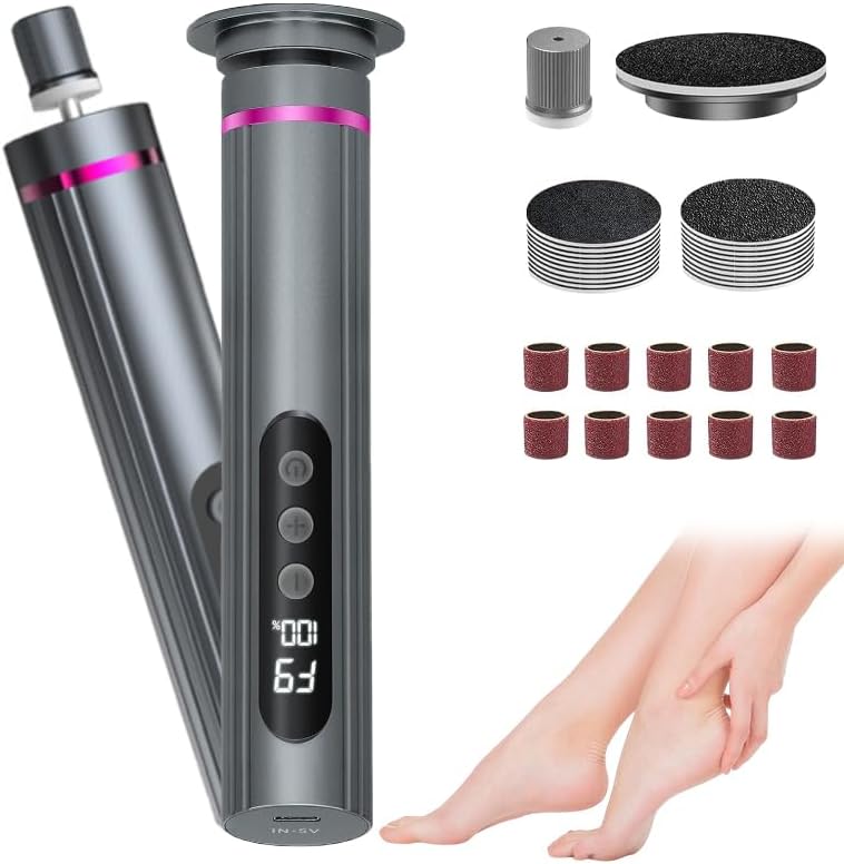 Ideal Swan 2 in 1 Electric Foot Callus Remover - Professional Pedicure Tool with 9 Adjustable Speeds for Tough Skin | Gray