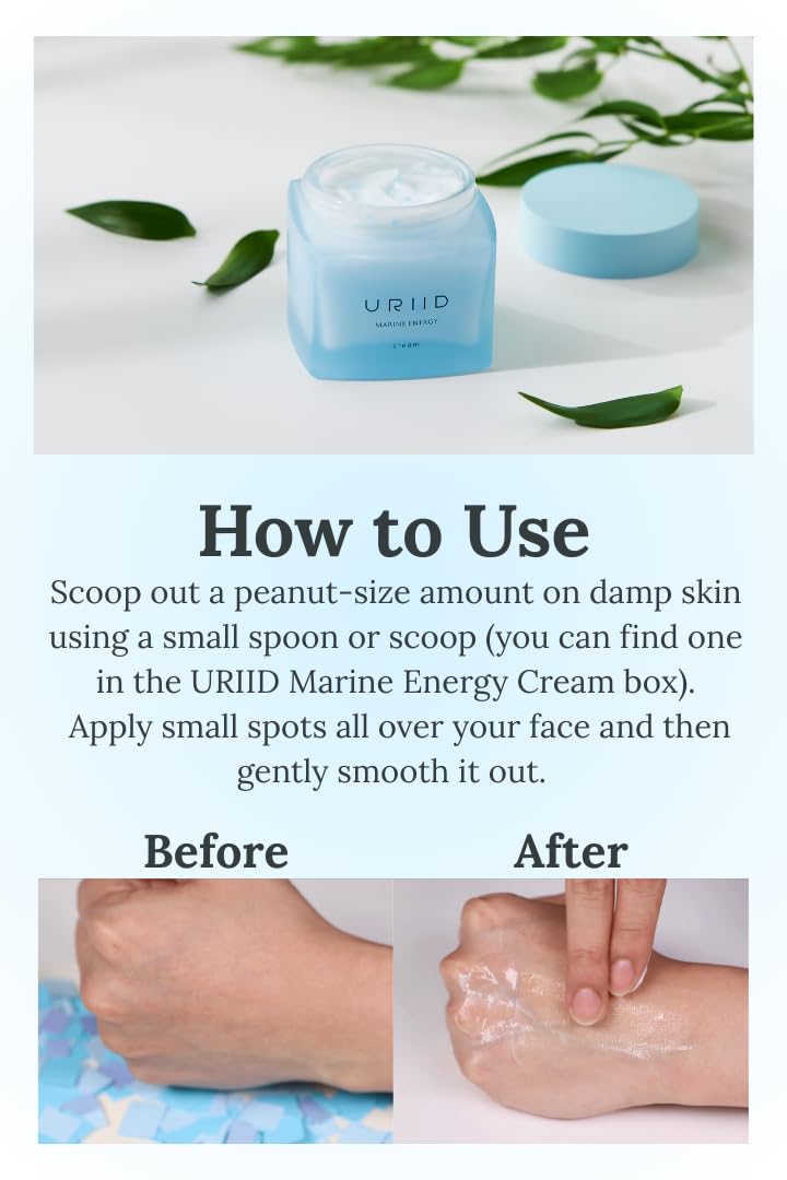 URIID Marine Energy Cream – Vegan Hydrating Face Moisturizer, Anti-Wrinkle & Brightening, Marine Algae & Deep-Sea Minerals, Lightweight Gel-Cream for All Skin Types – 75ml (2.53 Fl Oz)