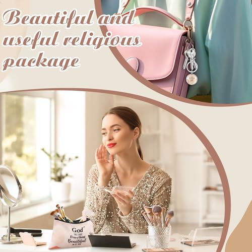 Talltalk 20 Pcs Christian Gift Bulk for Women Religious Cosmetic Bag Inspirational Scripture Keychain(Bohemian Style)