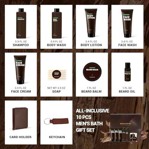 Rinse & Robust Beard Kit for Men, Sandalwood Beard Care Kit for Him Beard Oil Gift Baskets, Body Lotion, Beard Balm, Body Wash, Christmas Gifts for Men Dad Boyfriend Husband Valentines Birthday