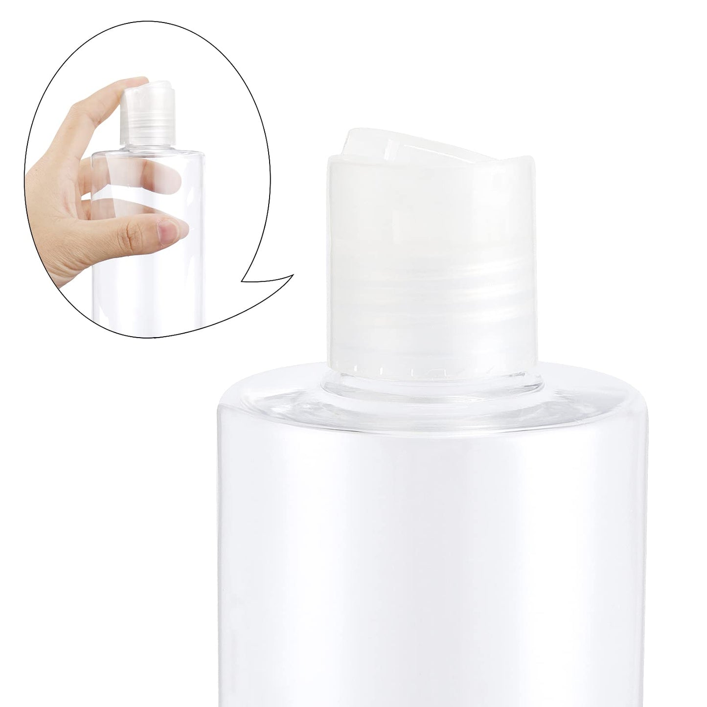 PINGEUI 24 Pack 8 Oz Clear Plastic Refillable Lotion Bottles, Plastic Empty Squeeze Bottles with Disc Top Flip Cap, BPA Free Travel Containers for Essential, Cream, Shampoo and Conditioner