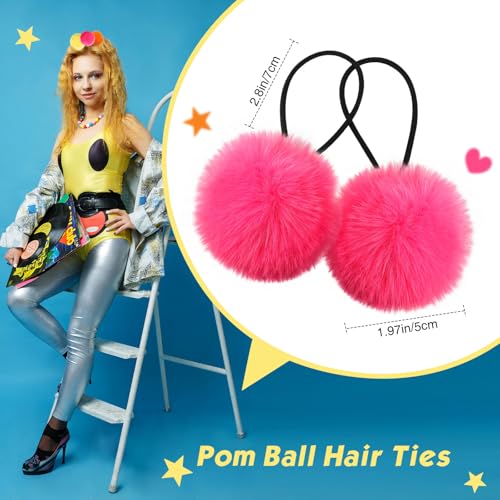 Juexica 8 Pcs Pom Pom Hair Ties Fluffy Elastic Hair Ties Accessories Ball Scrunchie Ball Christmas Pigtail, 4 Colors(Goose Yellow, Rose Red, Orange, Grass Green)