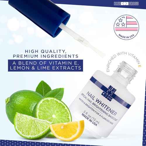 Blue Cross Nail Whitener, Professional Optical Brightening Basecoat Nail Concealer Polish with Vitamin E, Lemon Lime Extracts, Made in USA, 15mL
