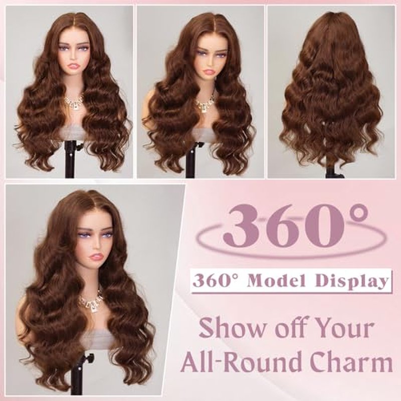 22 Inch Chocolate Brown Lace Front Wig Human Hair 9x6 Brown Glueless Wigs Human Hair Pre Plucked Pre Cut 220 Density Wear and Go Glueless Wig with Baby Hair Brown Body Wave Wig for Women