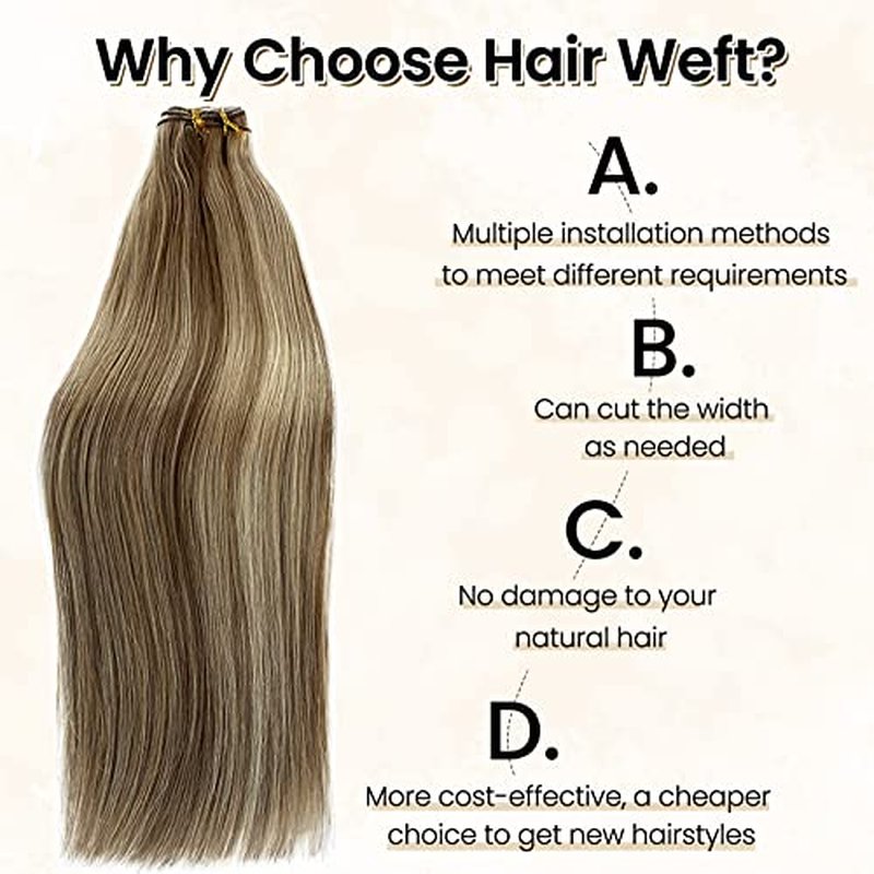 Benafee Sew in Weft Hair Extensions Human 16'' 100G Balayage Wefts Ash Brown to Beige Blonde Platinum Real Bundles