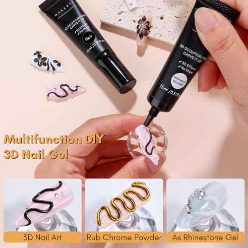 Makartt 3D Gel Nail Art: White and Black Sculpting Candy Molding Gel No Wipe Craving Embossed Gel Polish Set for Decoration Manicure Charm Designs (Whiteout Wonder & Noir)
