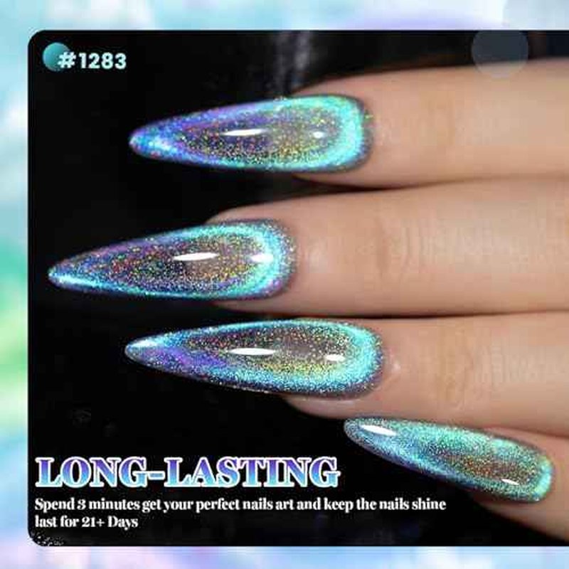 RARJSM Rainbow Cat Eye Gel Nail Polish Blue Purple Aurora Holographic Laser Iridescent Glitter Sparkle 9D Cateye Gelpolish with Magnet Stick Soak off UV LED Curing Requires Home Salon Diy