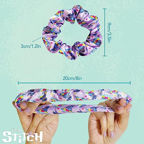 LUV HER Lilo & Stitch Hair Accessory 5 Pcs Set - 1 Regular 9 inch Stitch Hairbrush & 4 Scrunchies - Detangling Brush - Elastic Hair Ties Ropes for Girls, Ages 3+