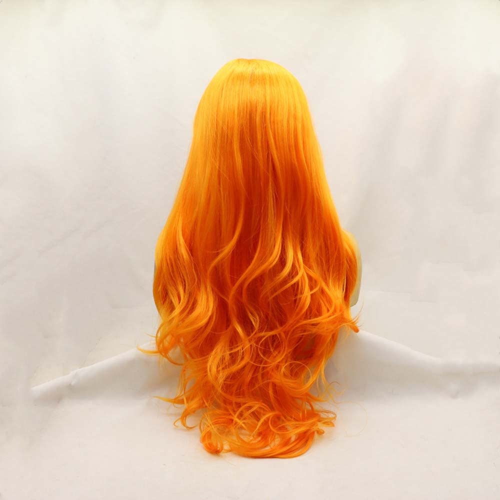 Melody Long Ginger Wavy Synthetic Lace Front Wigs - Heat Resistant, Side Parting, Cosplay Wigs