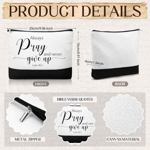 Kacctyen 20 Pcs Christian Gift for Women Bulk 10 Inspirational Religious Canvas Makeup Bag 10 Mini Christian Compact Mirrors Religious Gifts for Pastor Church Christmas Thanksgiving Gifts(Classic)