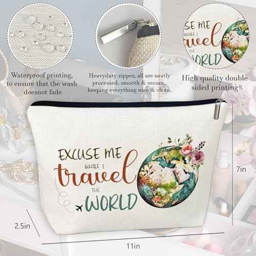 Travel Cosmetic Bags for Women Travel World Makeup Bag Gifts for International Travelers Women Gifts for Birthday Christmas Gifts for Female Friend Daughter
