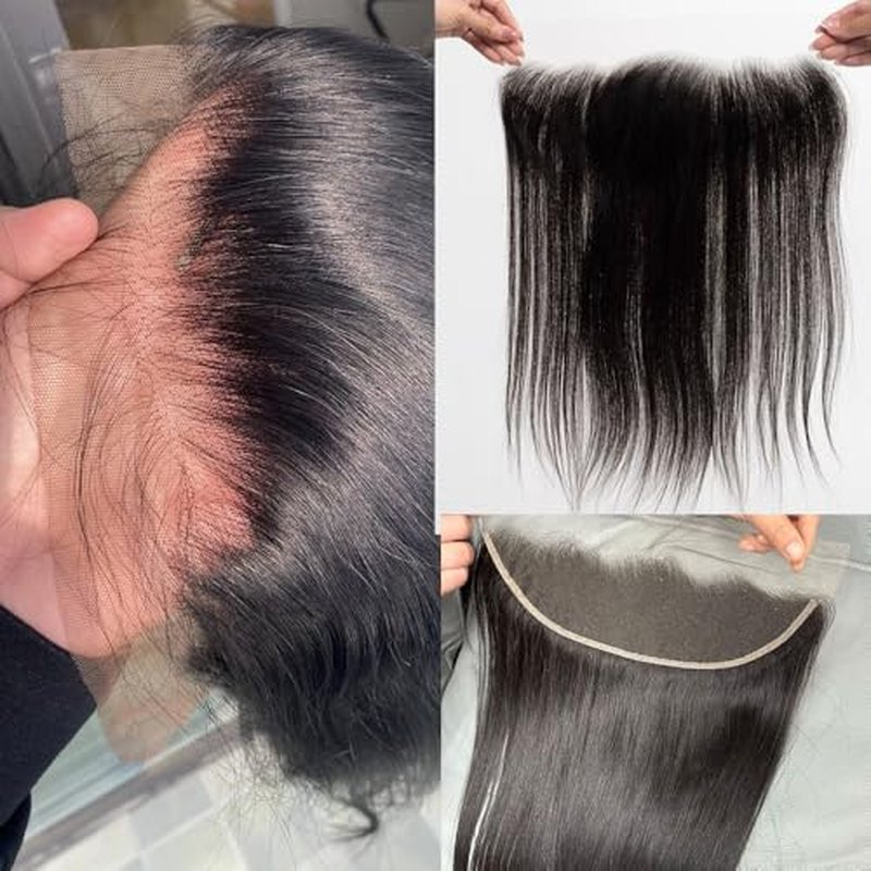 CHEEON 13x4 Transparent HD Lace Frontal 20 Inch Brazilian Straight Lace Frontal Closure Human Hair 100% Unprocessed Virgin Human Hair Frontals Pre Plucked with Baby Hair 150% Density Natural Black