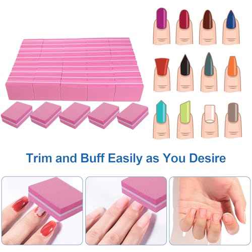 Nail Buffers (50 Pack), Mini Buffer Block Nail File for Acrylic Nails and Natural Nails, 100/180 Grit Nail Buffer Block Bulk Buffing Blocks for Nail Buff Professional Manicure File Blocks Set Pink