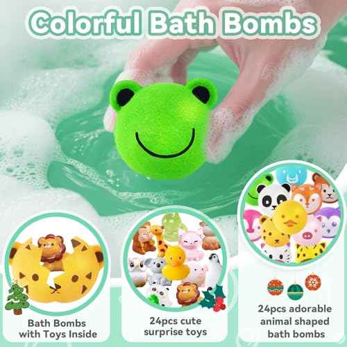 Christmas Advent Calendar 2025 Kids Bath Bombs with Surprise Toys Inside, 24 Days of Christmas Countdown Calendar Bath Bombs with Animal Toys Birthday Xmas Gift for Children Boys Girls