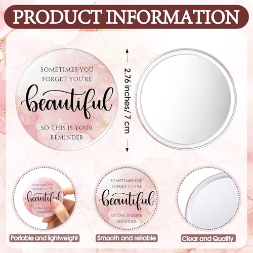 25 Pcs Inspirational Compact Mirror Bulk for Women Sometimes You Forget You're Beautiful Pocket Gifts Pink Portable Round Purse Mirrors Appreciation Gift for Women Nurse Mom Christmas