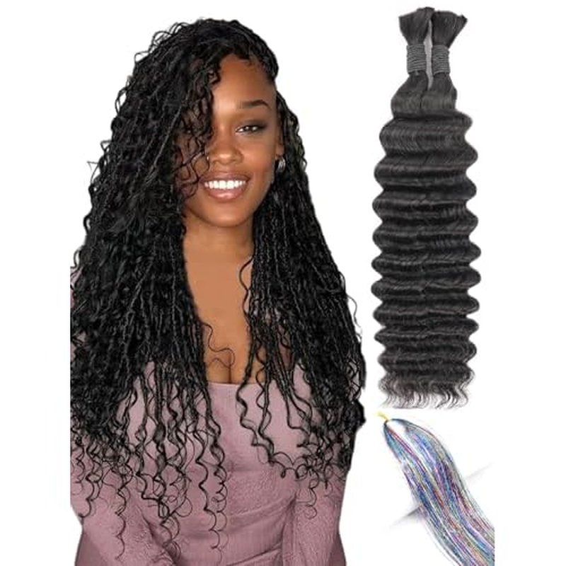 100% Human Hair Bundles for Boho Braids 2pcs/110g Unprocessed Virgin Hair Set Natural Smooth Tangle-Free, Perfect Human Hair Boho for Women to Boost Beauty Ideal (Natural black-Deep, 20")