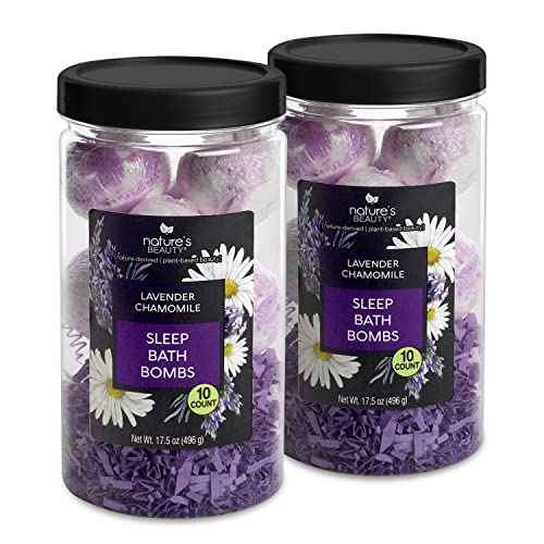 Nature's Beauty Lavender Chamomile Sleep Bath Bomb Gift Set Multi-Pack- Luxury Fizzy Relax Spa Bomb w/Vanilla + Citrus Scent Made with Coconut Oil + Witch Hazel, 17.5 oz | 10 ct ea (2 Pack)