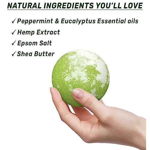 Organic Hemp Bath Bombs Infused Peppermint Eucalyptus Essential Oil Luxurious Bath Essentials Gifts for Dry Skin Immerse Yourself in A Blissful Spa