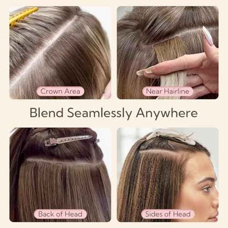 HOTBANANA Invisi Edge Tape in Hair Extensions Human Hair, 16inch 50g 10pcs Invisible & 10pcs Classic Chocolate Brown Mixed Caramel Blonde Balayage Seamless Tape in Hair Extensions Straight Injected