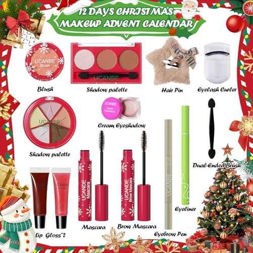 UCANBE Makeup Advent 2025, 12 Days Christmas Countdown Calendar Surprise Gift Kit, Festival Holiday Xmas Cosmetic Starter Makeup Set with 12 Beauty Boxes for Teens Girls Women