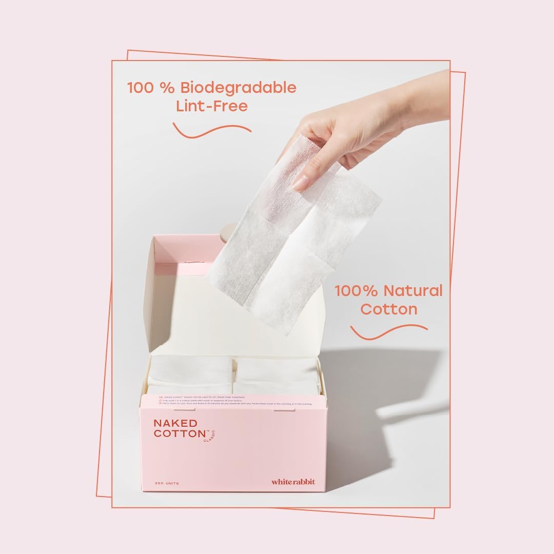 Naked Cotton Classic Pads - Premium 100% Unbleached Cotton for Toner, Makeup Removal & Masks | Lint-Free, Extra Soft (100 Count)