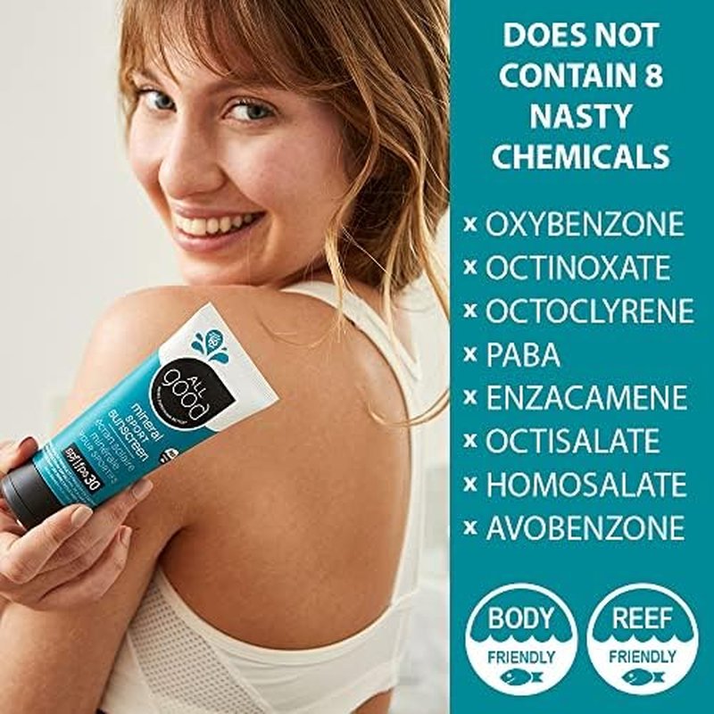 All Good Sunscreen - SPF 30+ Sport Mineral Lotion | Reef Friendly, Water & Sweat Resistant, 2-Pack (3 oz)