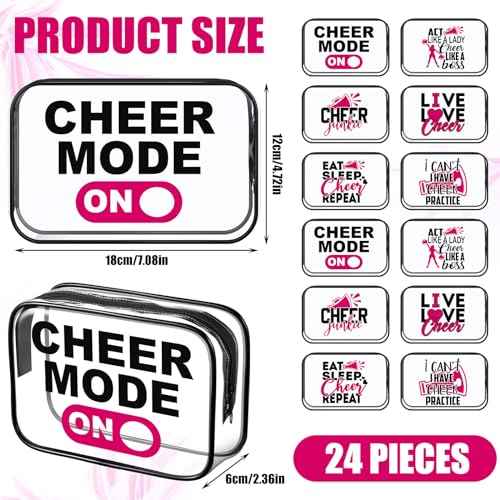 Abbylike 24 Pcs Cheer Gifts Cosmetic Bag 7 x 4.7 x 2.4'' Makeup Bag Cosmetic Toiletry Zipper Pouch Clear Zipper Case for Cheerleaders Women(Cheerleaders)
