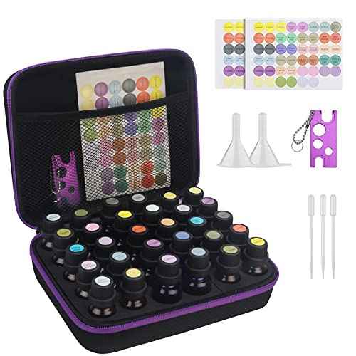 Canboc 30 Essential Oil Storage Holder Organizer Carrying Case - Holds 5ml 10ml 15ml Bottles for Young Living Oils - Travel Bag With Labels & Opener, Black