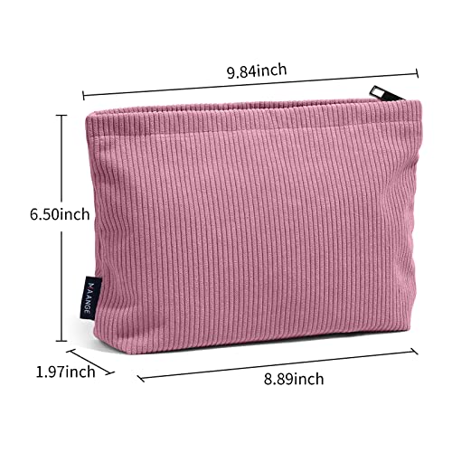 MAANGE Cosmetic Bags for Women Small Makeup Bag for Purse Corduroy Makeup Pouch Travel Makeup Bag with Metal Zipper Make Up Bag for Travelling(PINK)