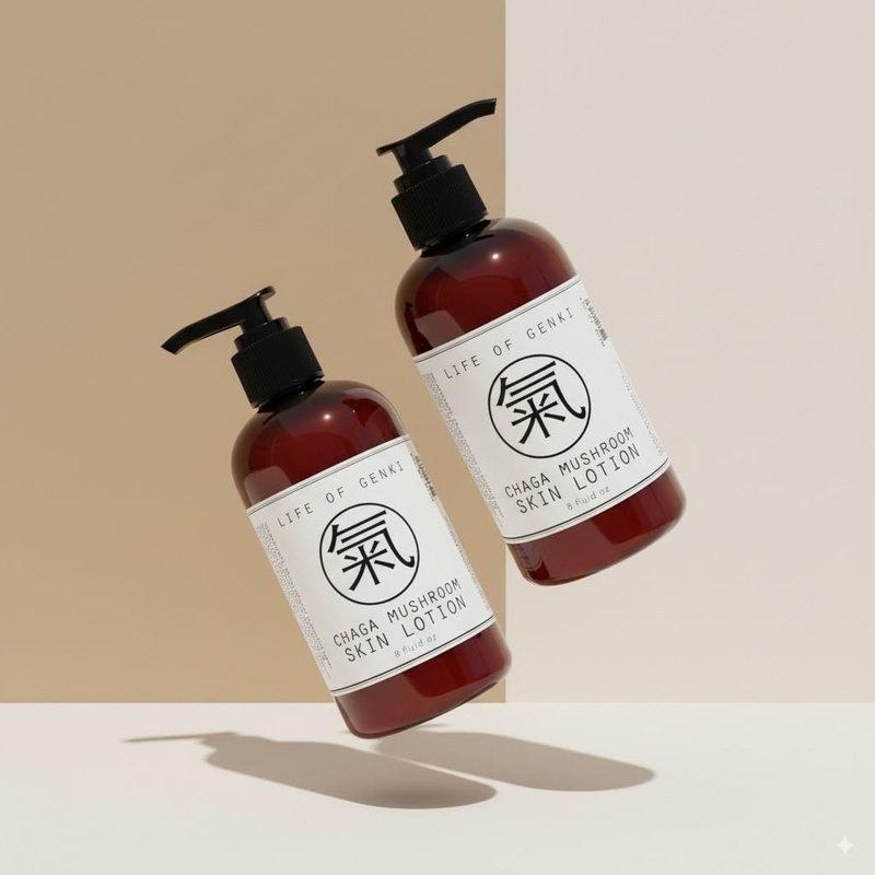 life of genki USA Made Vegan all Natural Chaga Mushroom skin lotion cream Moisturizing skin cream apricot kernel oil