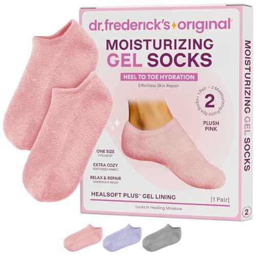 Dr. Frederick¡¯s Original Moisturizing Gel Socks for Men & Women ? Dry Feet & Cracked Heel Treatment ? Full Foot Gel Lining with Mango Butter, Shea Butter, Jojoba & Coconut Oil ? Plush Pink
