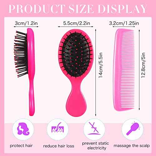 Nuogo 24 Pcs Mini Wet Hair Brush Combs Set Travel Detangling Soft Bristles Wet Dry Kids Hair Brush 12 Detangler Small Brushes 12 Plastic Combs for Baby(Bright Color)