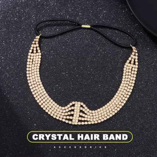 Jeairts Rhinestone Head Chain Forehead Bridal Headband Elastic Crystal Hair Band Halloween Prom Hair Jewelry for Women