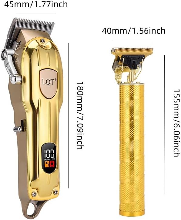 Professional Hair Clipper Set - Gold LED Display with Trimmer & 8 Guide Combs | Travel Case Included