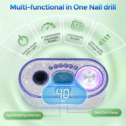 Nail Drill Electric File: DEDNMSCA Sparkly Professional Nail Drill Kit, 40000RPM E-File Machine with 12 Drill Bits for Acrylic Nails Remove Nail Gel Polish Manicure for Salon Home, Diamond