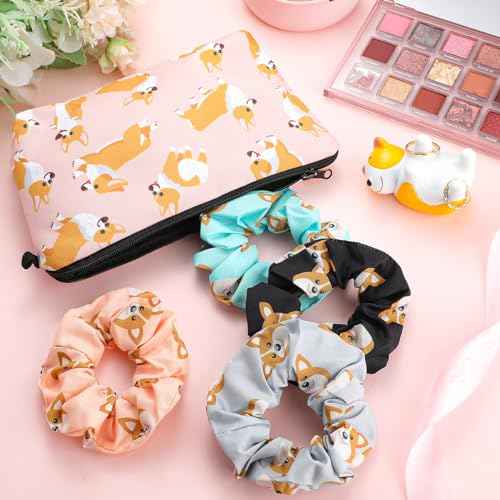 Hotop 61 Pcs Corgi Gifts Set for Dog Lovers Includes Corgi Socks Makeup Bag Ring Holder Cute Stickers Hair Scrunchies for Women Girls Dog Lovers